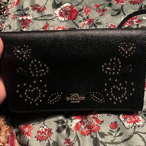 Coach Black Embellished Wallet Crossbody